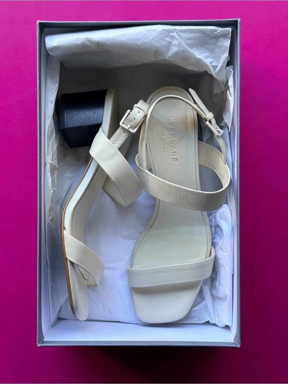 Everlane Double Strap Block Heel Sandal Size 6.5 Bone/Cream Leather Minimalist